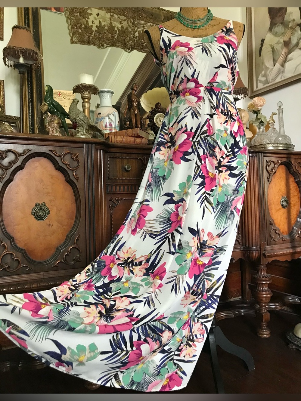 Vintage Boho Hippie Tropical Floral Print Garden Wedding Party Honeymoon Dress